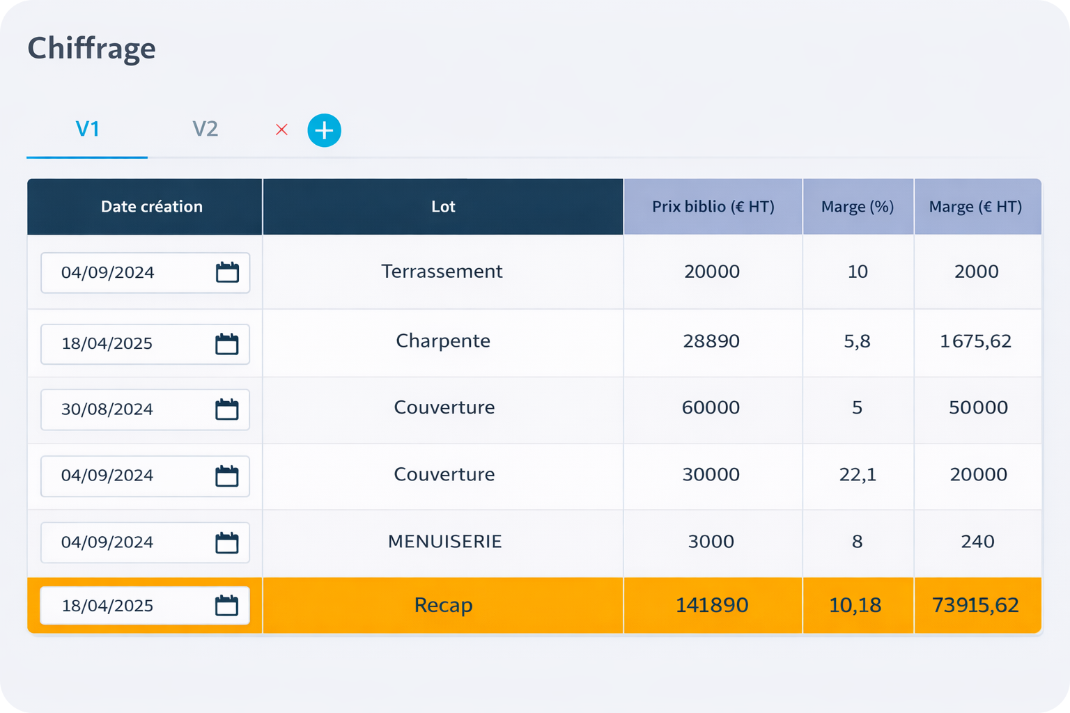 Module chiffrage pour maître d'œuvre